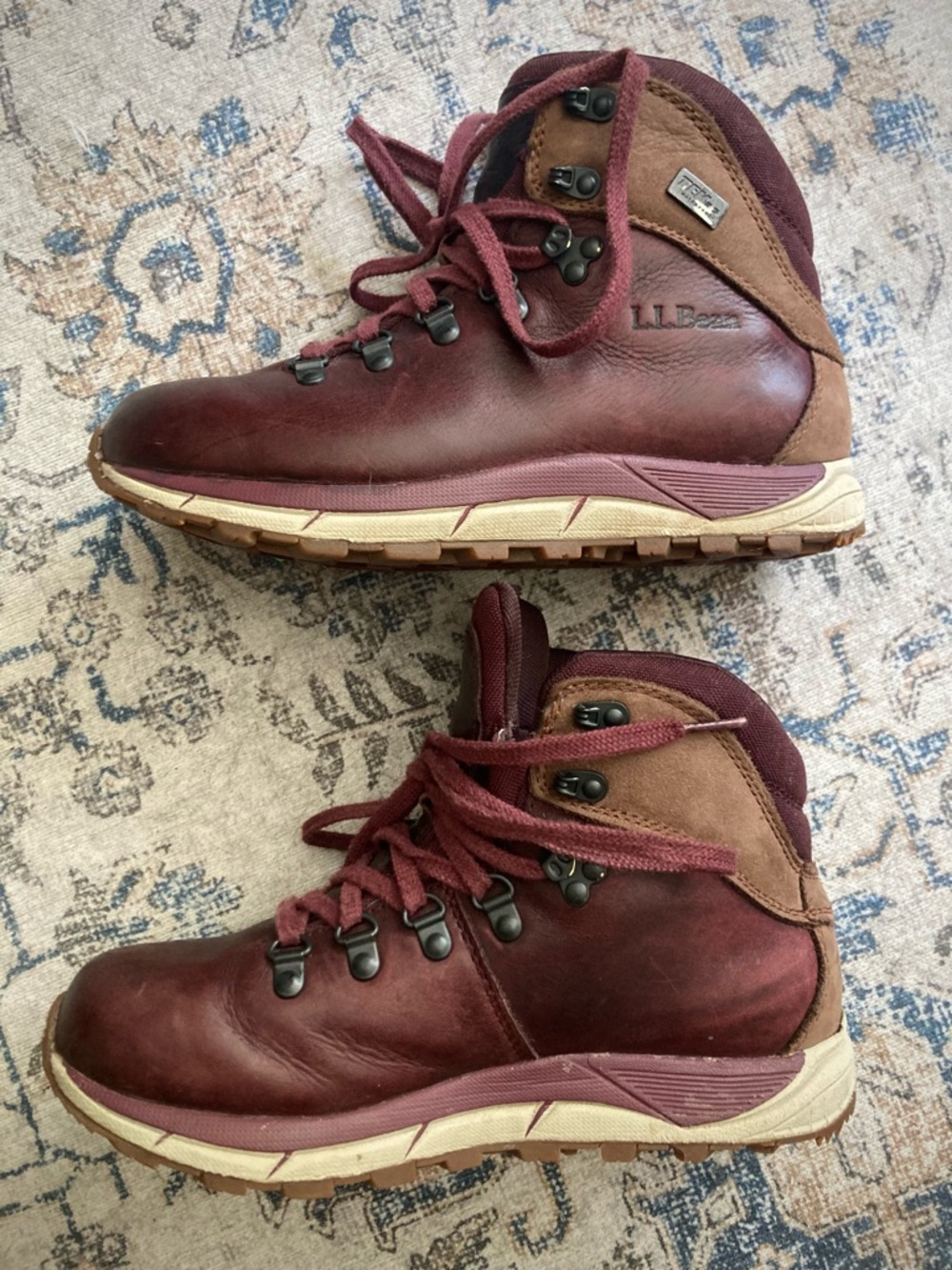 L.L. Bean Women’s Burgundy and Tan Leather Alpine Hiking Boots